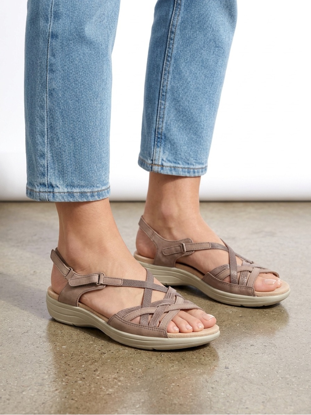 Hotter Neutral Taupe Cross-Strap Slingback Leather Sandals Sz 9 Euro-Summer